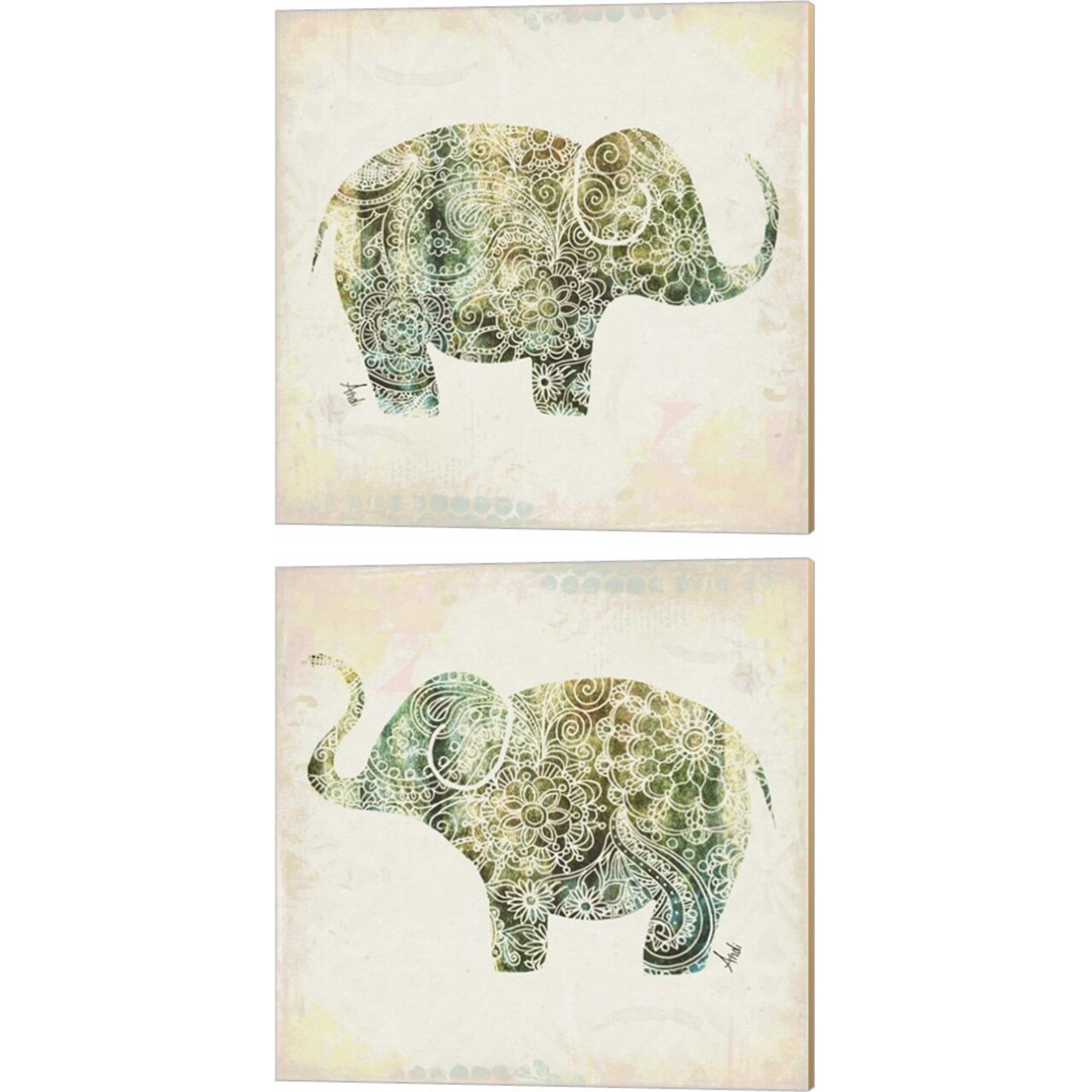 Boho Elephant by Andi Metz 14" x 14" Canvas Wall Art (Set of 2)